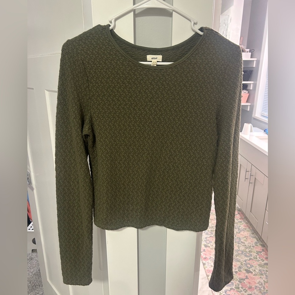 Aerie Olive Textured Knit Top